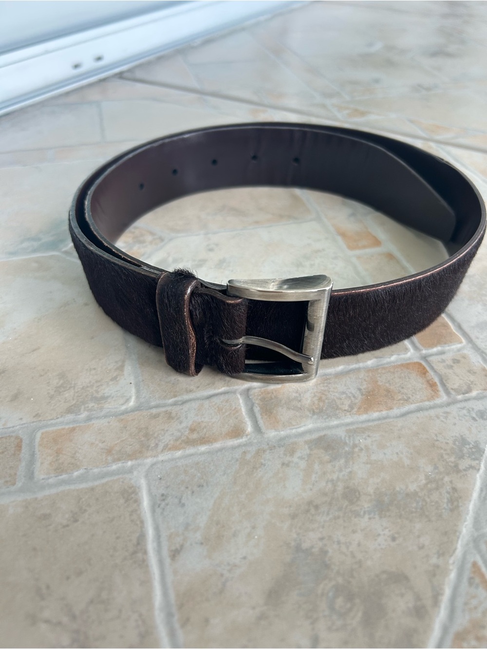 Authentic Prada Brown Belt Calf Pony Hair 75 30 Silver Buckle
